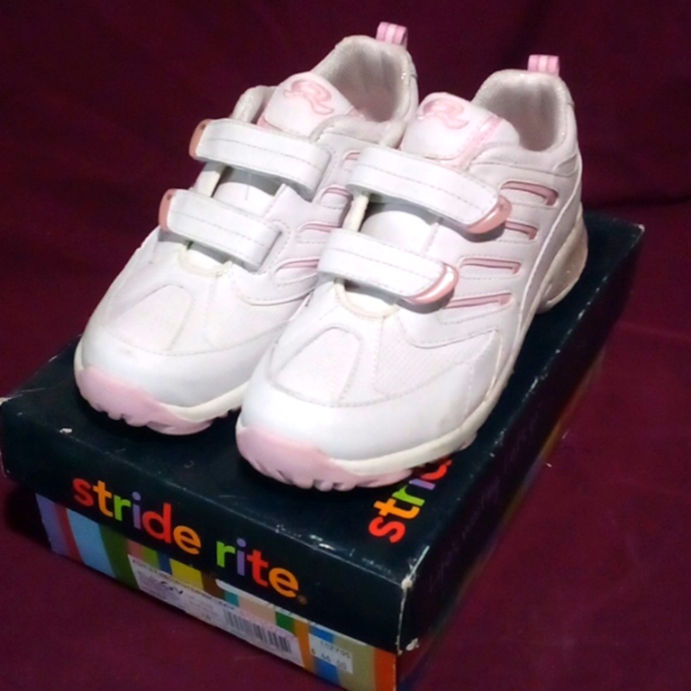 Girl's Stride Rite Ashley Pink & White Leather Sneakers